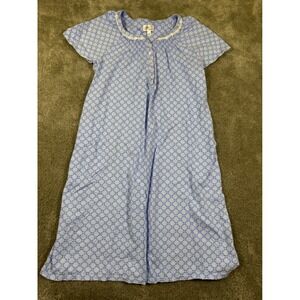 Aria Collection Blue Floral Cotton Short Sleeve Nightgown Lace Trim Pockets S